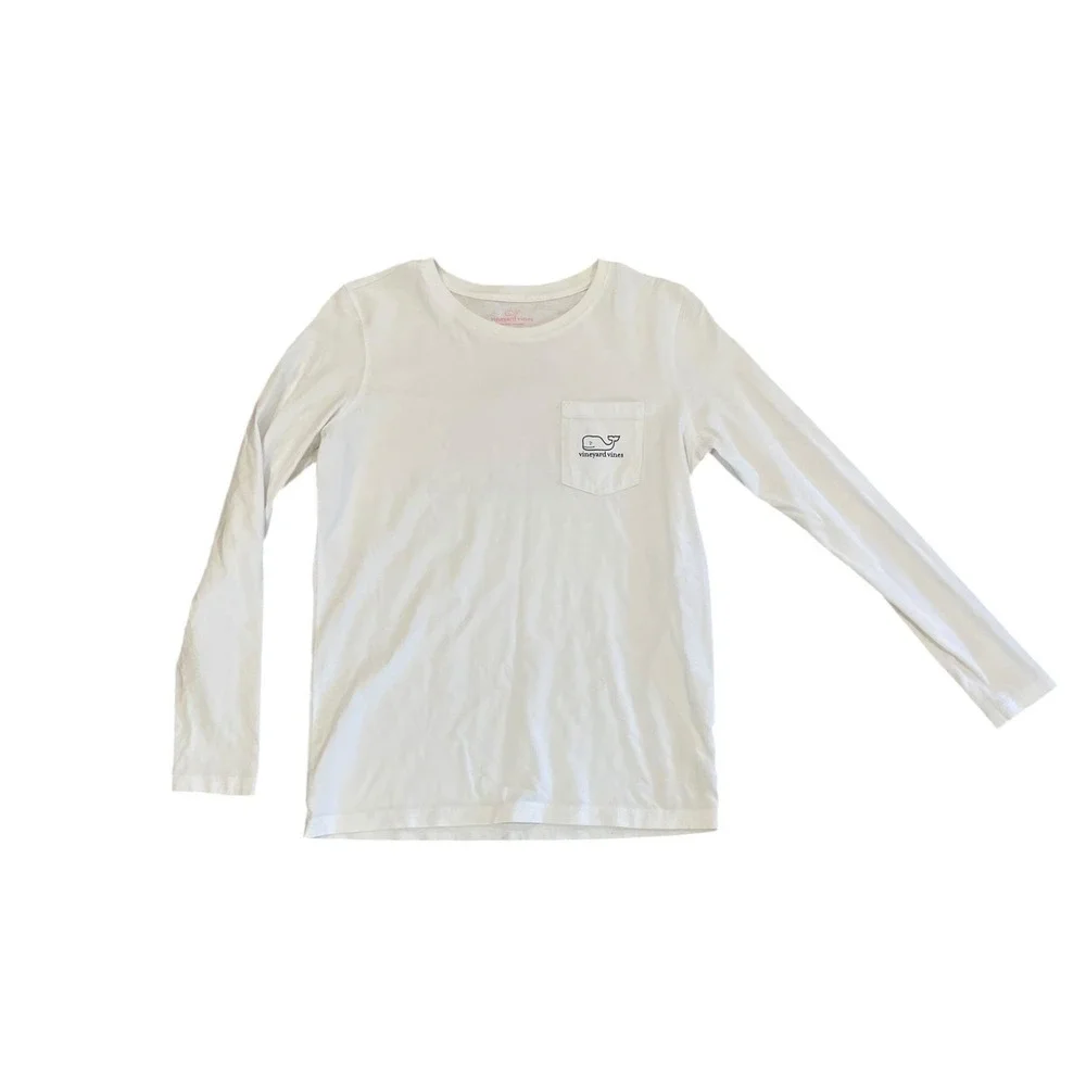Vineyard Vines Kids White Christmas Santa Hat Whale Long Sleeve Pocket Tee L 14‎